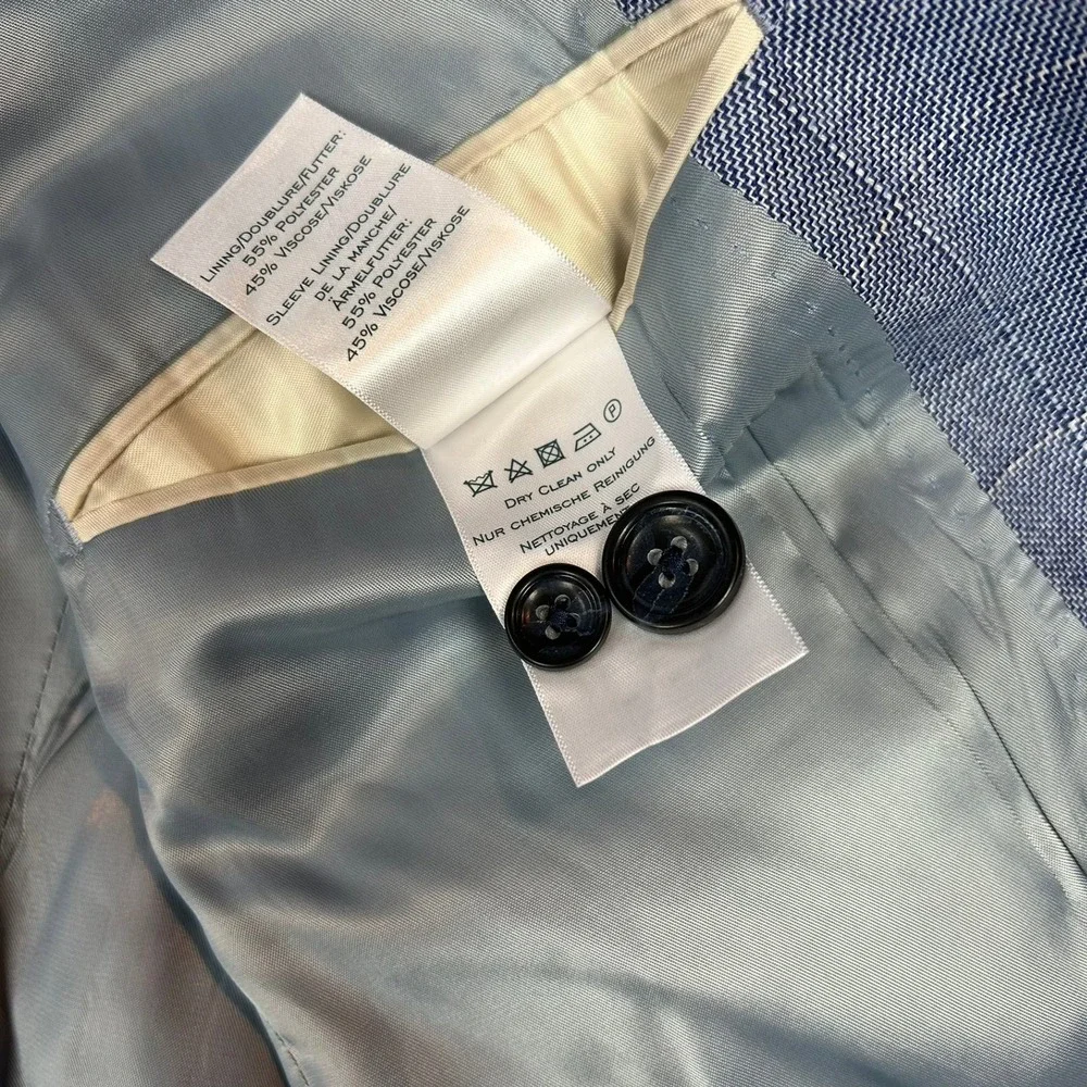 Charles Tyrwhitt Sport Coat Slim Fit Linen Cotton Plaid Men 40S Light Blue